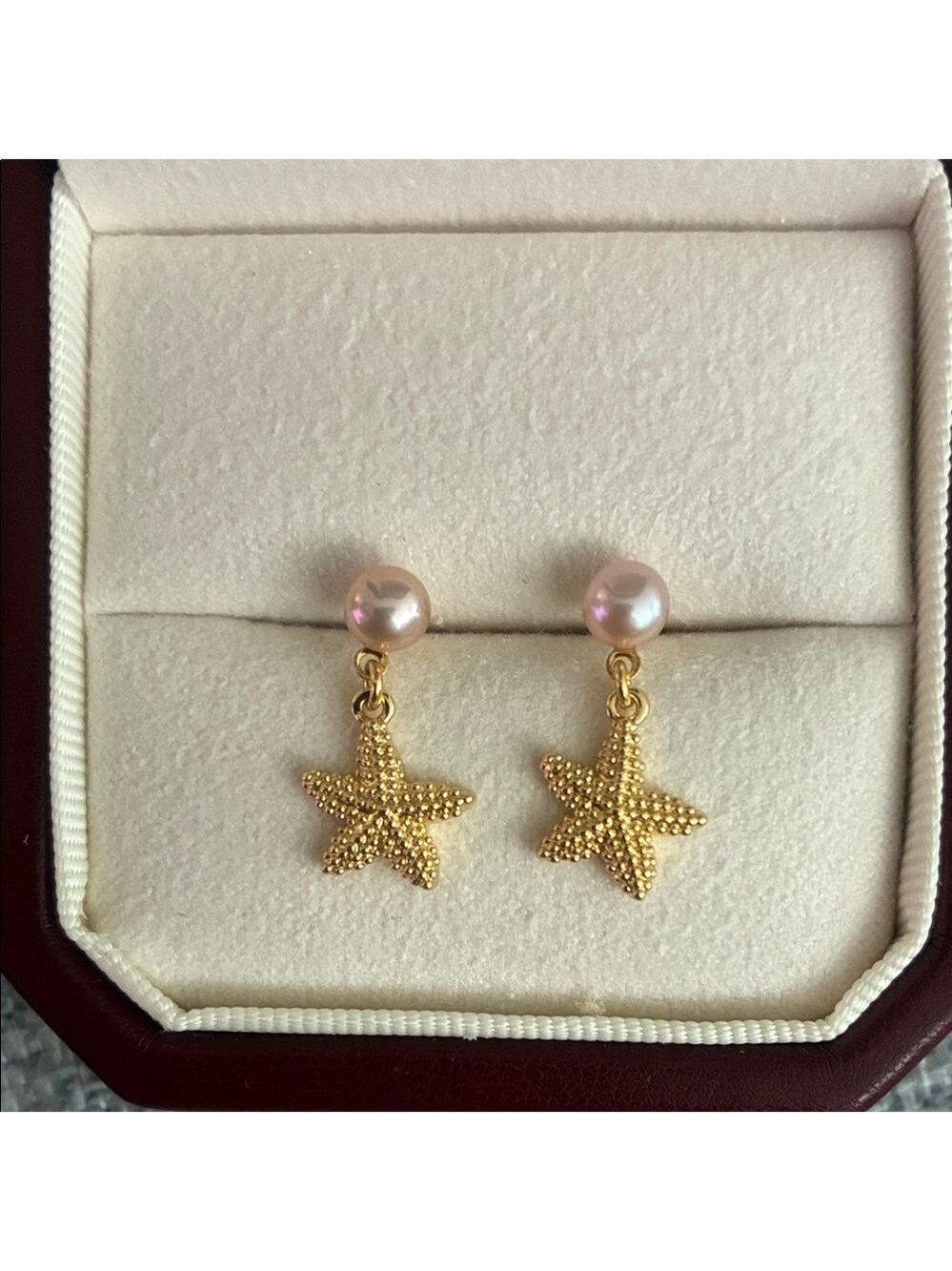 Gold Starfish Pearl Earrings